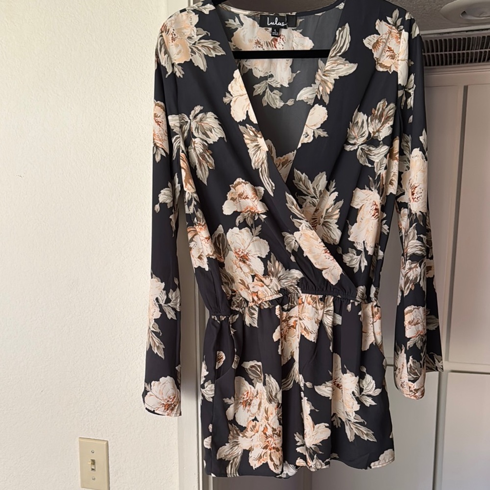 Lulus Prairie Daydream Washed Navy Blue Floral Print Romper